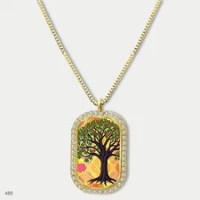 New Colorful Tree of Life Pendant Necklace Chain Picture Dog Tag Chain Gift Desi