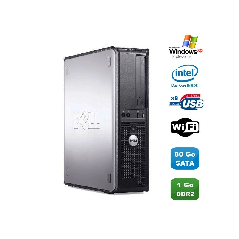 PC DELL Optiplex 760 DT Intel Dual Core E5200 2,5Ghz 1Go DDR2 80 Go WIFI XP Pro - Photo 1/1