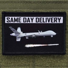 Drone Patch Moral Same Day Delivery Rocket Meme USA Made Hook & Loop 3x2