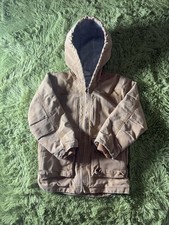 Carhartt Jacket Kids Small 7/8 Brown Sherpa Lined Hooded Duck Canvas Work Zip