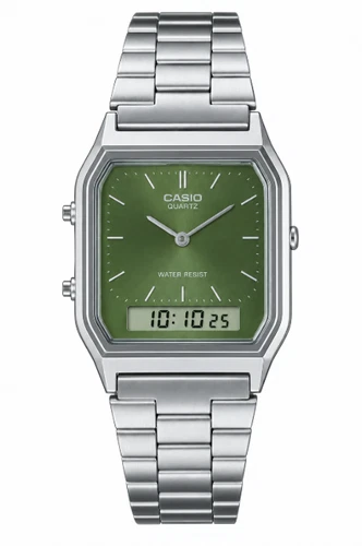 Casio Vintage Silver Watch with Green Dial Analog-Digital Watch AQ230A-3A - product listing photo