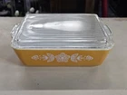 Vintage Pyrex Gold Butterfly Refrigerator Dish 0503 Ridged Glass Lid 1  1/2qt