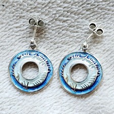 Designer Sheila Fleet Skyran Sterling Silver Earrings Twilight Enamel Orkney