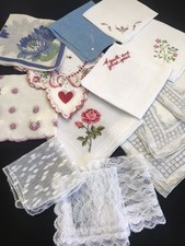 VTG Handkerchief Hankies Lot of 14 Floral Embroidered Jessica McClintock Lace