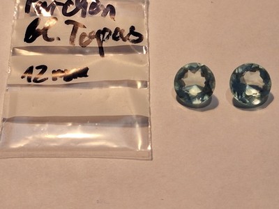 1 Pärchen natürliche hellblaue sky blue round facet Topaz Topas ca. 12 mm