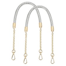 2Pcs 62cm/24.4" PU Leather Braided Purse Strap Silver, Light Gold Buckle 