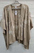 New J.Jill Embroidered Tie Front Ruana Top Tan Size S-L