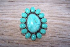 NWOT Large Artisan Handmade Southwestern Silver Turquoise Cluster Ring 9