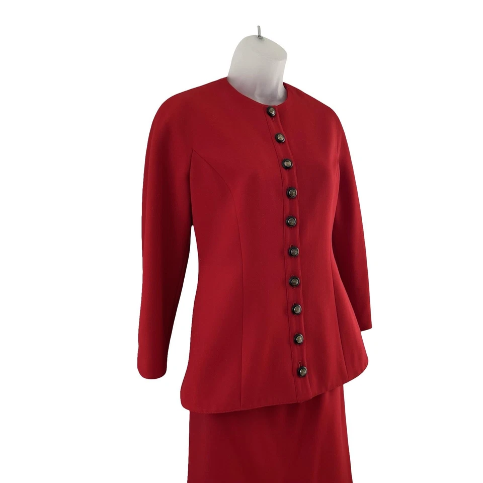 Vintage Valentino Boutique Skirt Suit Womens 4 Red Made in Italy Two Piece 90s - Image 2 of 4