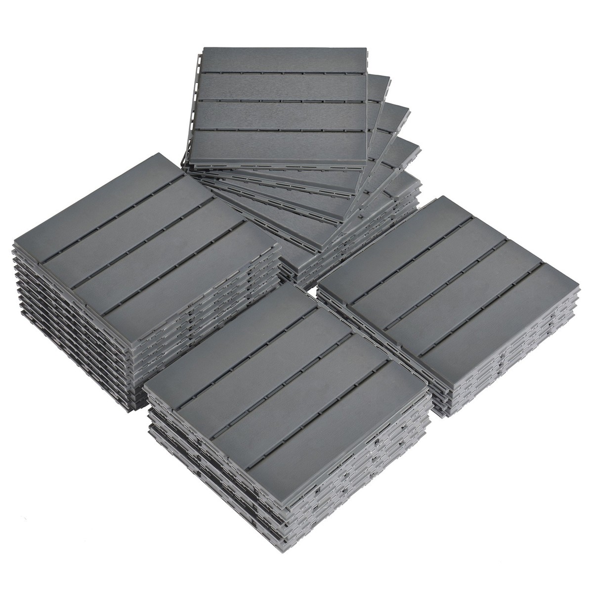 Interlocking Drainage Deck Tiles – 30-Pack 11.81" X 11.81" Gray PP Plastic, Durable Waterproof Flooring For Patio, Pool, Balcony & Courtyard