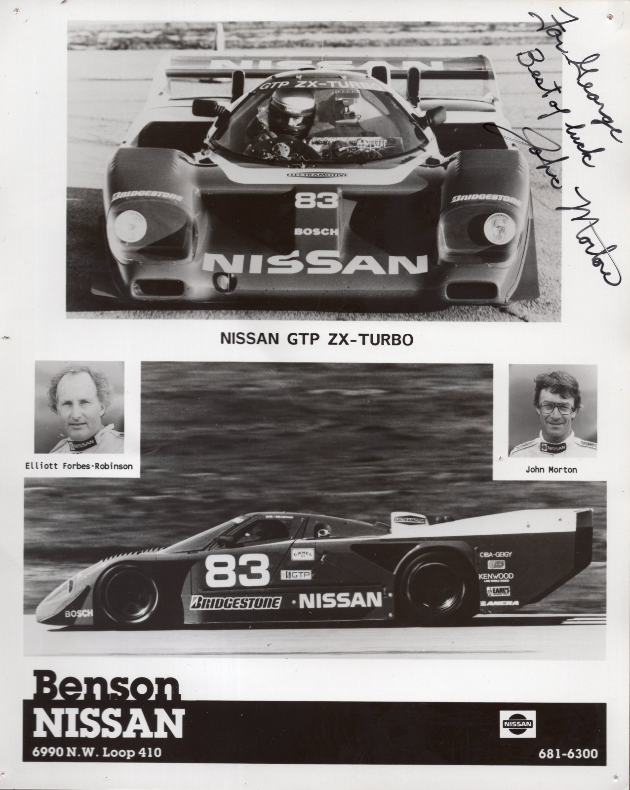 1980s John Morton Autograph Race Car Driver Nissan GTP ZX Turbo Photo