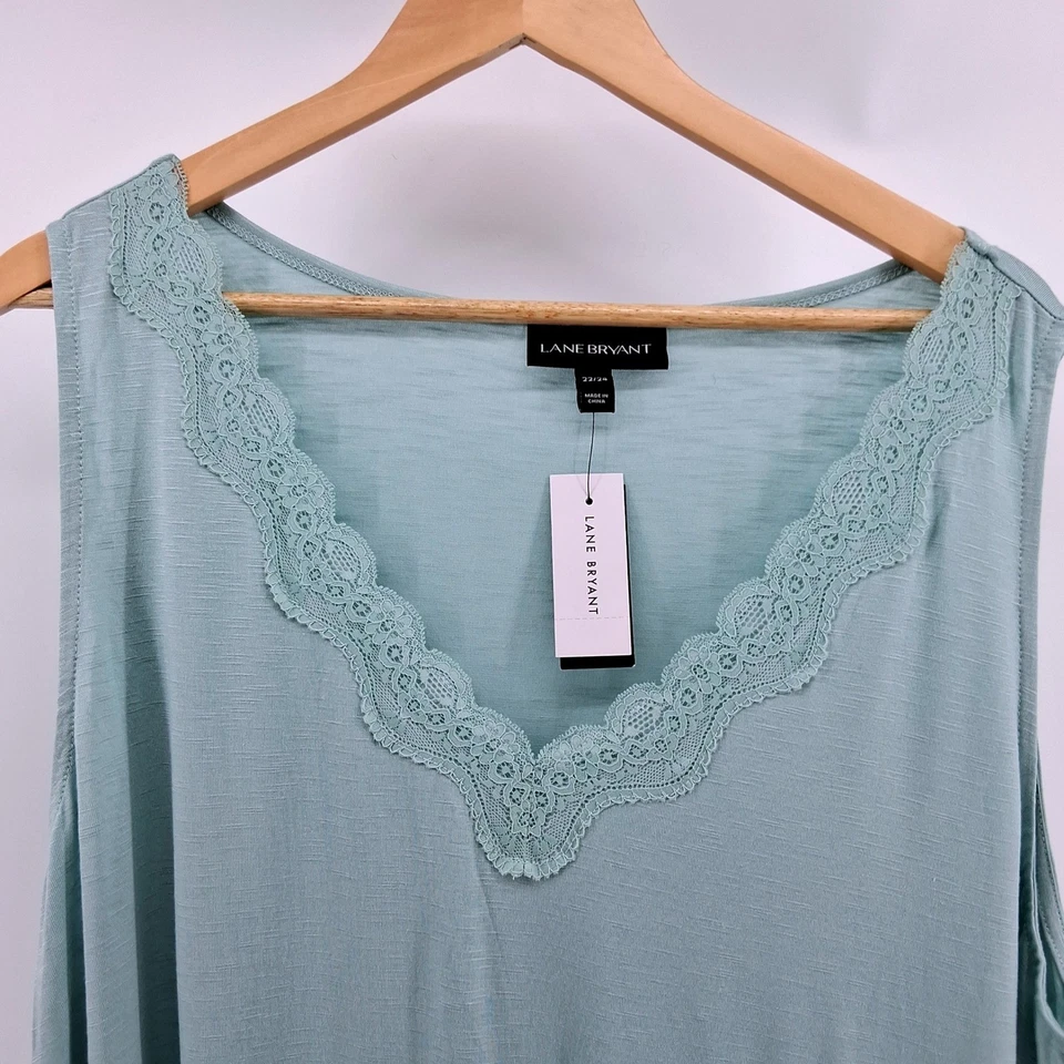 Camiseta sin mangas Lane Bryant Swing talla grande 22/24 azul encaje ribete nueva capas Foto 2 de 4