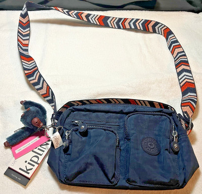 Kipling Albena Small Crossbody Shoulder Bag, Blue Chevron WEB, NEW