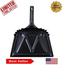 Stylish and Efficient 12'' Heavy-Duty Black Metal Dustpan with Hanging Hole
