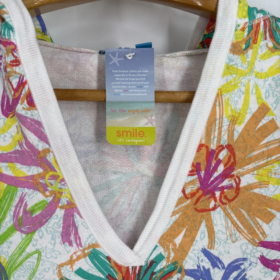 Sudadera con Capucha Fresh Produce Mujer Mardi Gra Mediana Blanca Colorida Floral Bolsillo Playa Foto 2 de 4