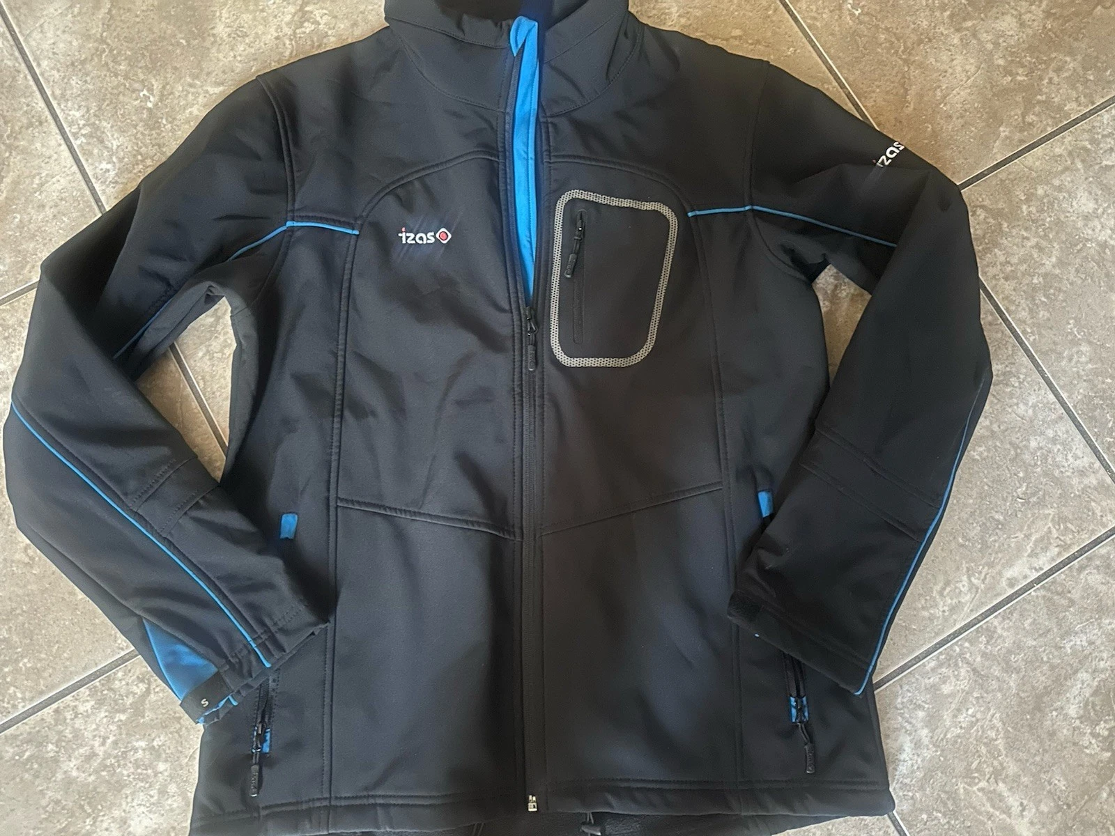 Izas L Full Zip Contrast Trim Soft shell Thick Jacket Black Blue