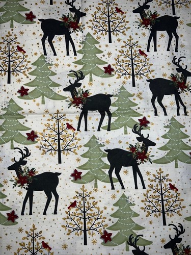 2 Stück Weihnachten Urlaub Winter Stoff - Hirsch & Bäume - 1 Yard x 43” & 43” x 43”