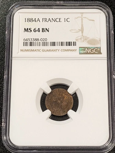 1884 A MS64 BN France Centime KM 826.1 NGC UNC Ceres Paris Mint