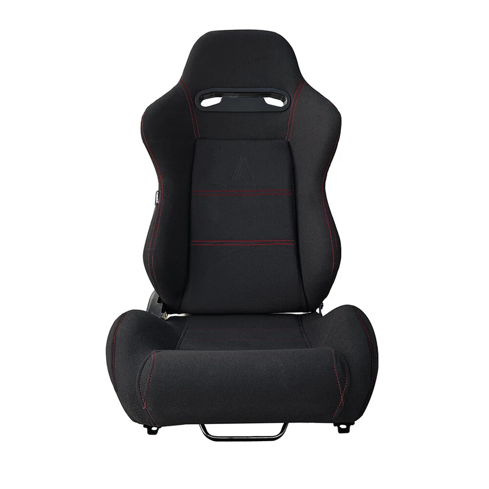 PAR DE ASIENTOS DE CARRERAS RECLINABLES TANAKA TELA NEGRA + PUNTADA ROJA PARA FORD ** Foto 2 de 4