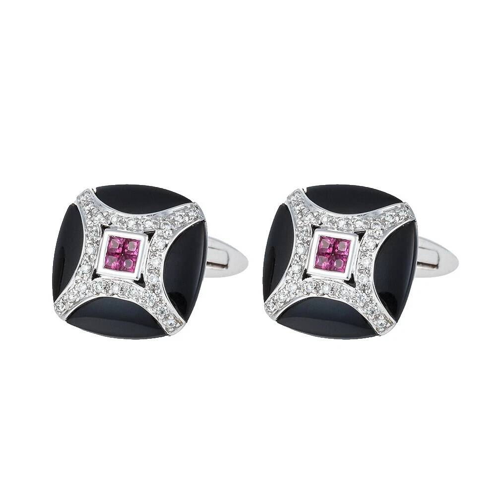 Black Diamond White Gold Cufflinks for Men