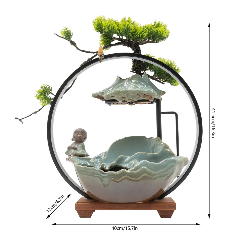 Fuente de agua de mesa cascada interior con niebla LED fuente de escritorio Feng Shui Foto 4 de 4