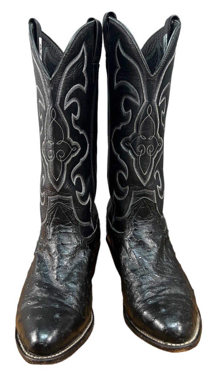 Vintage Larry Mahan Full Quill Ostrich Western Cowboy Boots Size 12 Made In Texa Larry Mahan Vintage Nocona TX Black Full Quill Ostrich Roper  main image 2