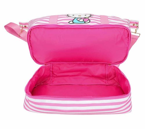 Bolso de Viaje Hello Kitty Personaje 17" Rosa y Blanco Rayas Lona Bioworld NUEVO - Imagen 5 de 8