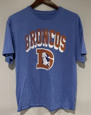 Denver Broncos Logo Junk Food Blue Shirt Large 50/50 Soft Elway