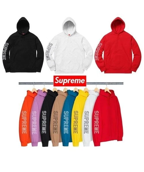 Sweat à capuche neuf authentique Supreme SS18 manches broderie rouge, grand