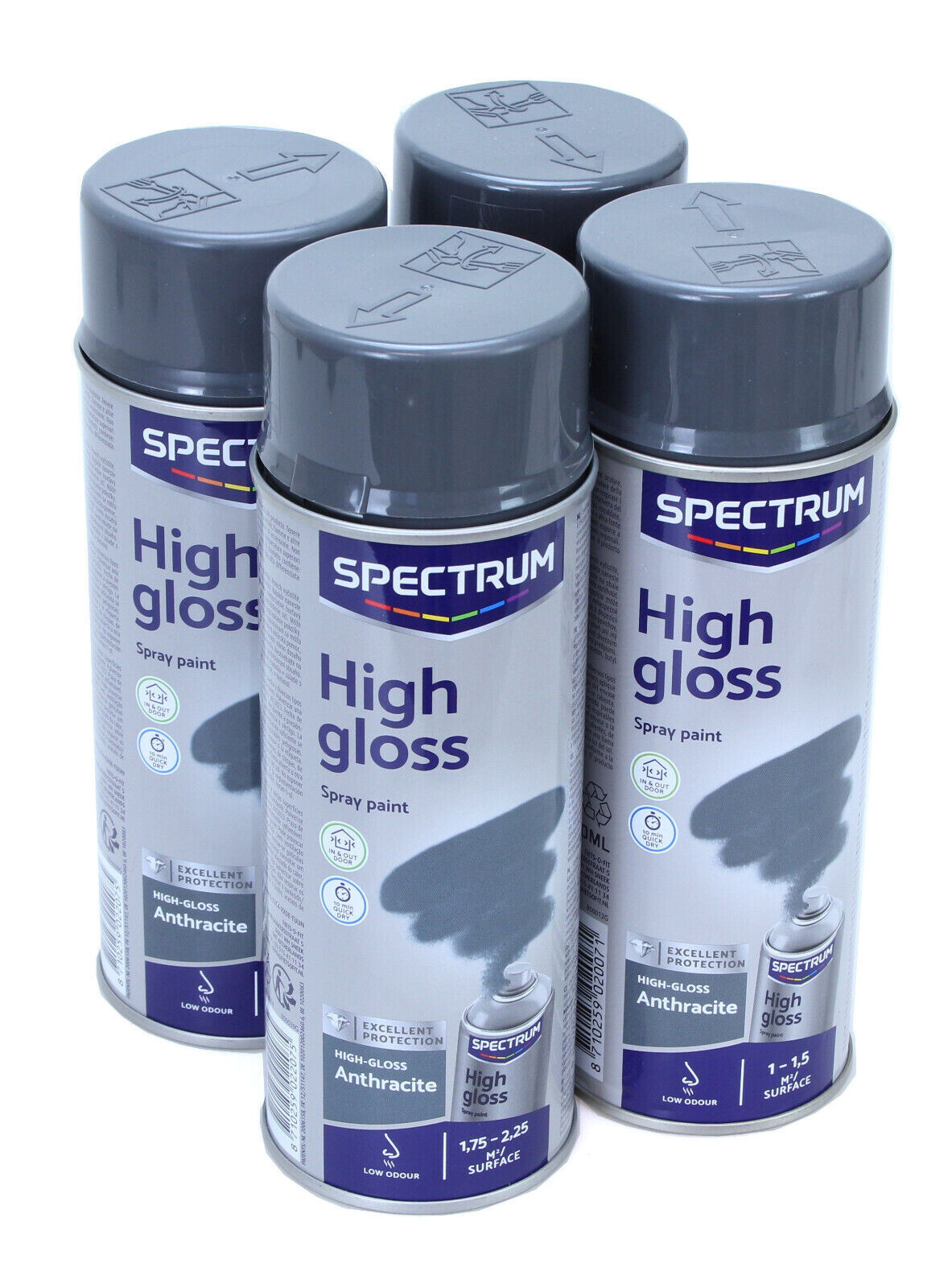 Peinture en bombe anthracite brillante spray séchage rapide 4x400ml pour supports extérieurs