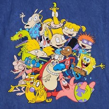 CAMISA NICKELODEON ADULTO MEDIANA AZUL BOB ESPONJA REN STIMPY RUGRATS CASUAL HOMBRES NUEVA CON ETIQUETAS