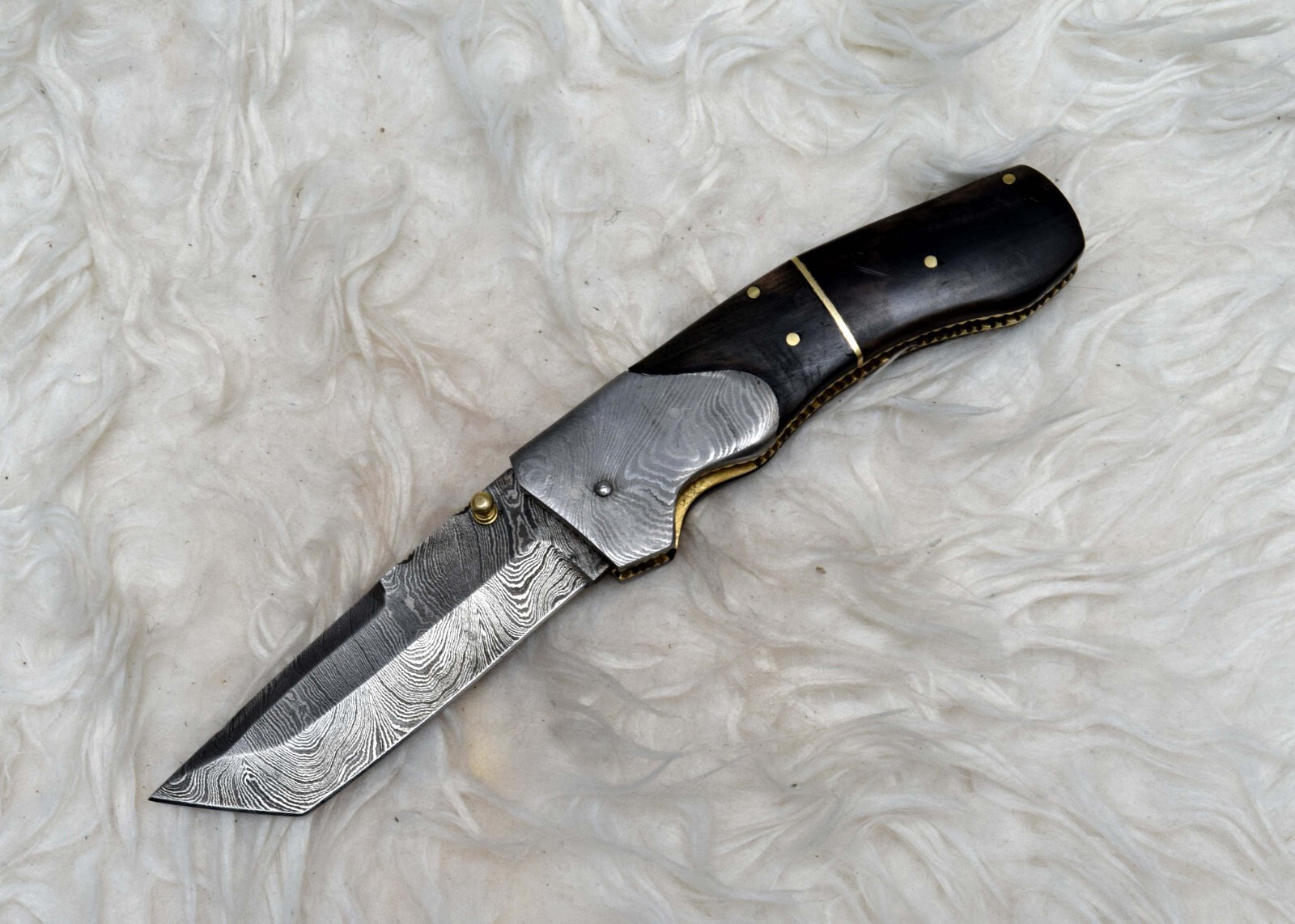 Damascus Steel Handmade Liner Lock Folding Pocket Knife for Camping Hunting H-1088  