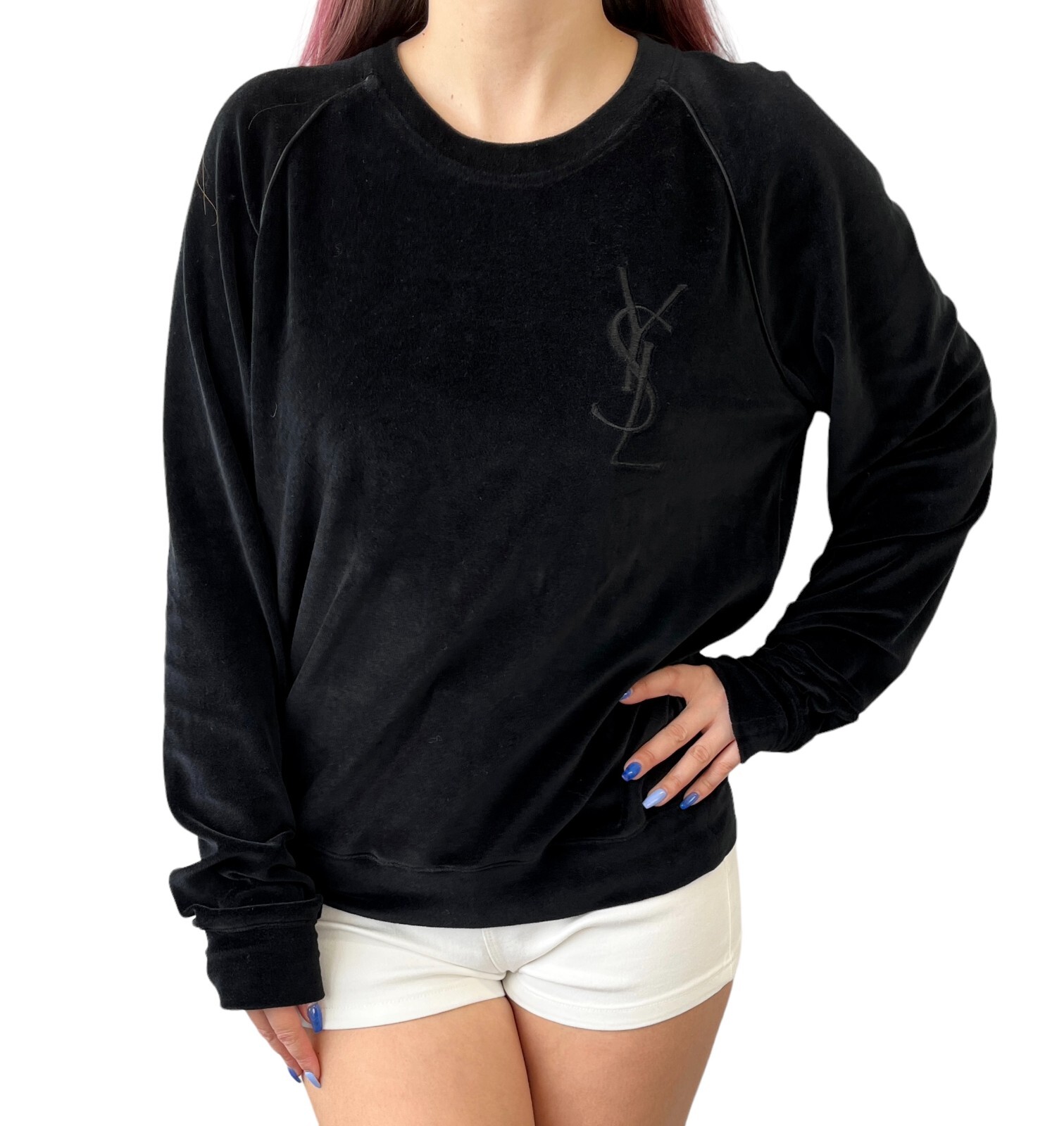 Yves Saint Laurent Vintage YSL Logo Sweatshirt Top #S Black Velour RankAB |  eBay