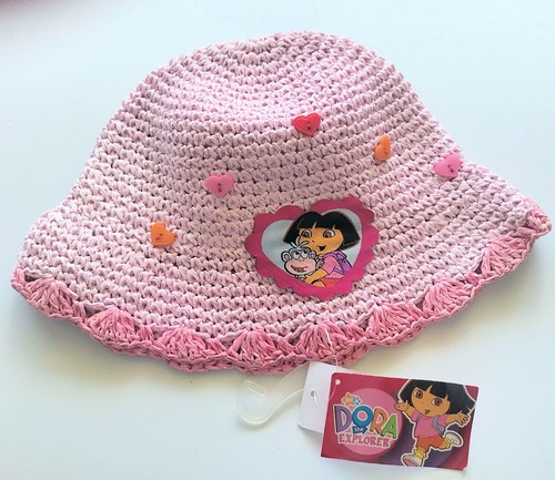 Dora the Explorer Boots Monkey Toddler Girls Pink Straw Hat Hearts Nick Jr. NWT