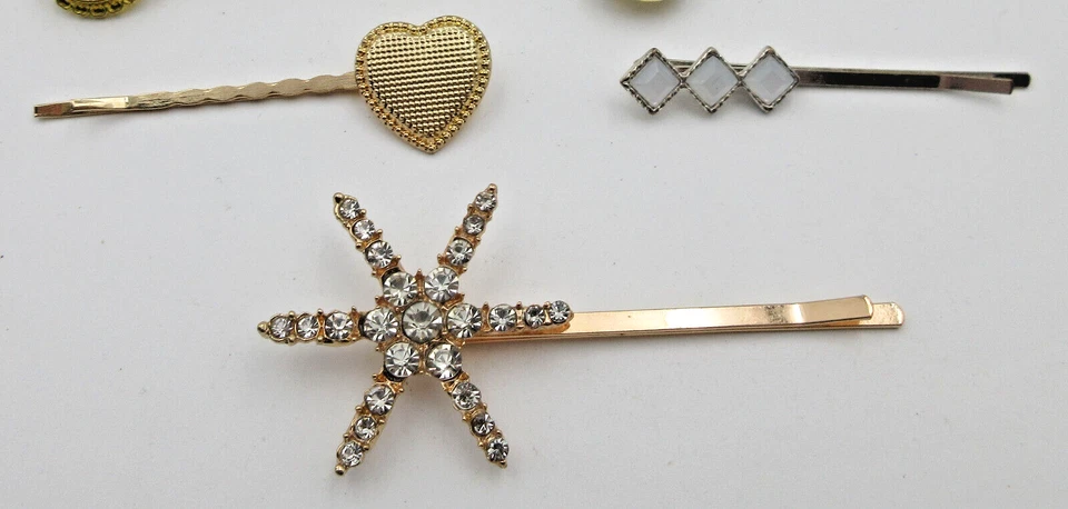 LOTE DE COLECCIÓN NIÑA DAMA PELO Barrette Garra Bobby Pin Rosa Azul Estrás Tono Dorado Foto 3 de 4