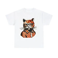 Vintage Style Cat Art T Shirt Unisex Heavy Cotton Tee Pet Lover Hipster NEW