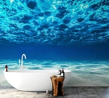Underwater Ocean View Wallpaper. Beach Wall Mural. Bathroom Beach Theme. #6124
