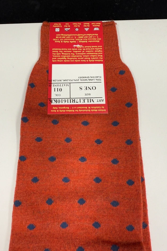Bresciani Italian Unisex Over The Calf Socks Mattone Orange W Blue Dots One Size - Image 2 of 4