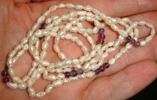 Long dainty real baby genuine seed pearl NECKLACE Bracelet purple double choker