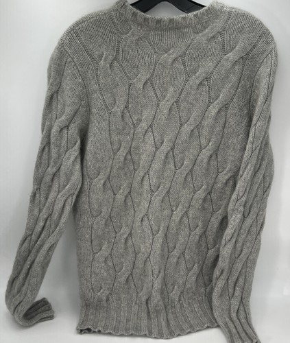 Suéter Goyo Cashmere 2 Capas Talla L Grande Escote Redondo Gris Cableado - Imagen 3 de 9