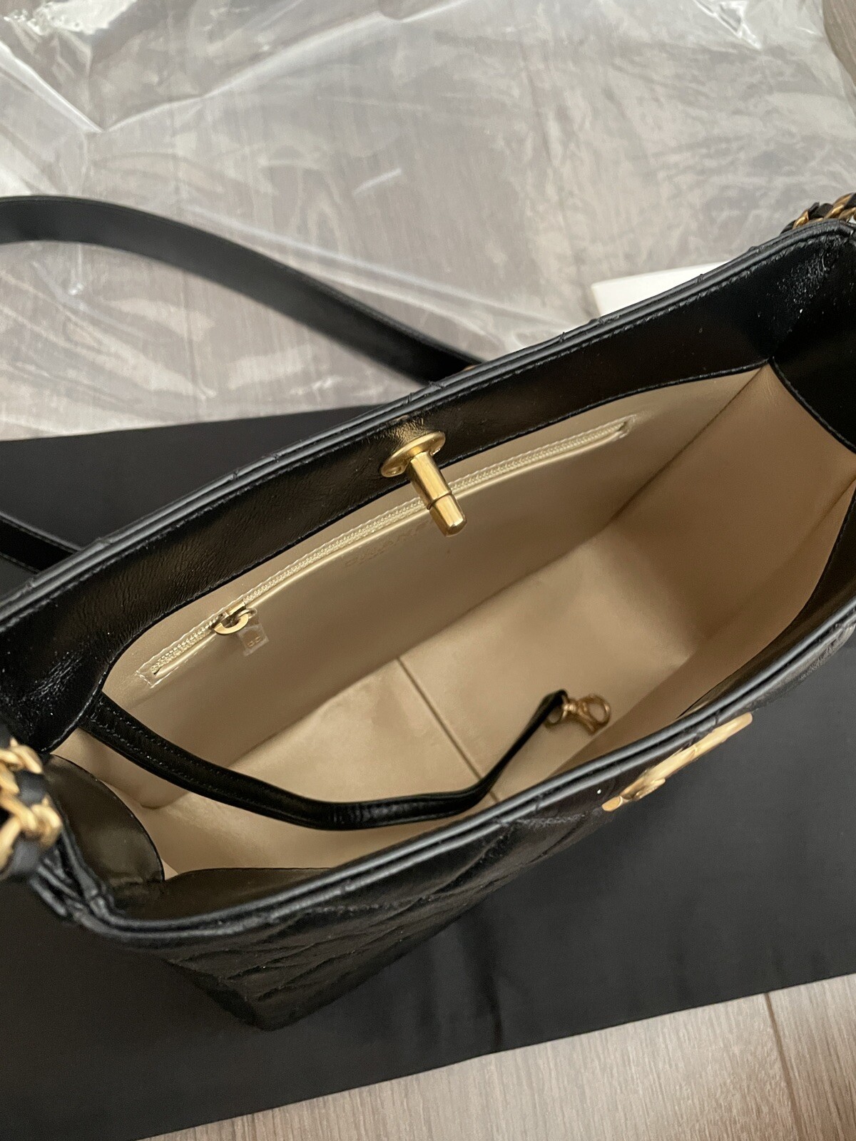 Chanel Hobo Bag Shoulder / Crossbody Black Lamb Skin… Gem