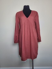 Old Navy Babydoll Dress Empire Waist Rust Brick Red Swiss Dot Pockets Medium