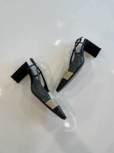 CASADEI $360 Snake Leather Made In ITALY Block Heel Sz 6 Sling back RARE New - Picture 2 of 11