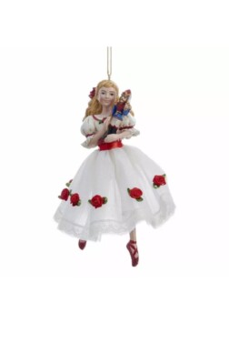 KURT ADLER CLARA w/WHITE DRESS & RED ROSES NUTCRACKER BALLET XMAS ORNAMENT