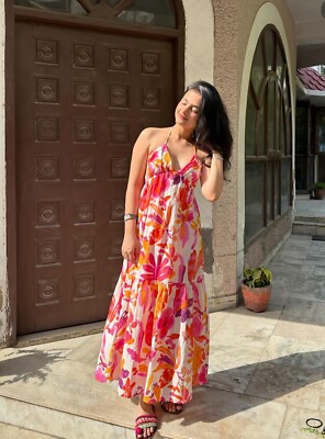 ZARA WOMEN SS24 PRINTED HATER NECK COTTON MIDI DRESS 2298