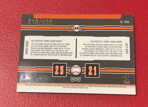 2003 Playoff Prestige Connections Barry Bonds Jeff Kent Game Used Base /400 - Picture 2 of 2