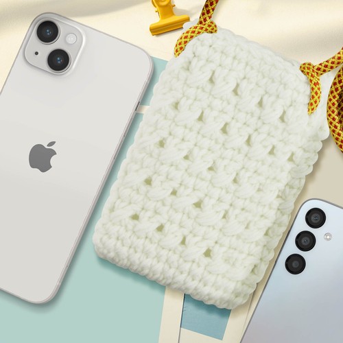 Cross-body Knitted Phone Bag Flower Pattern FlowerWeave Series White - Picture 6 of 6