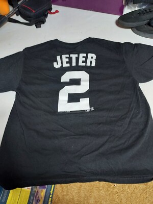New York Yankees Youth T Shirt Large Black #2 Derek Jeter Short