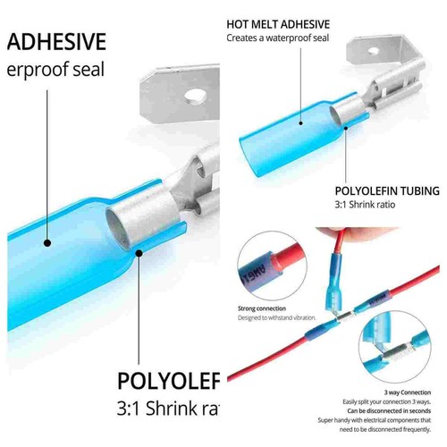 Heat Shrink Disconnect  Piggyback Spade Connectors Wire Quick Terminals 3 Way - Picture 1 of 13