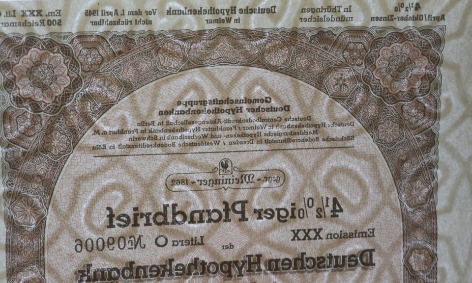 500 Reichsmark 1939 Weimar / Germany Loan Bond Series 09006 "K92